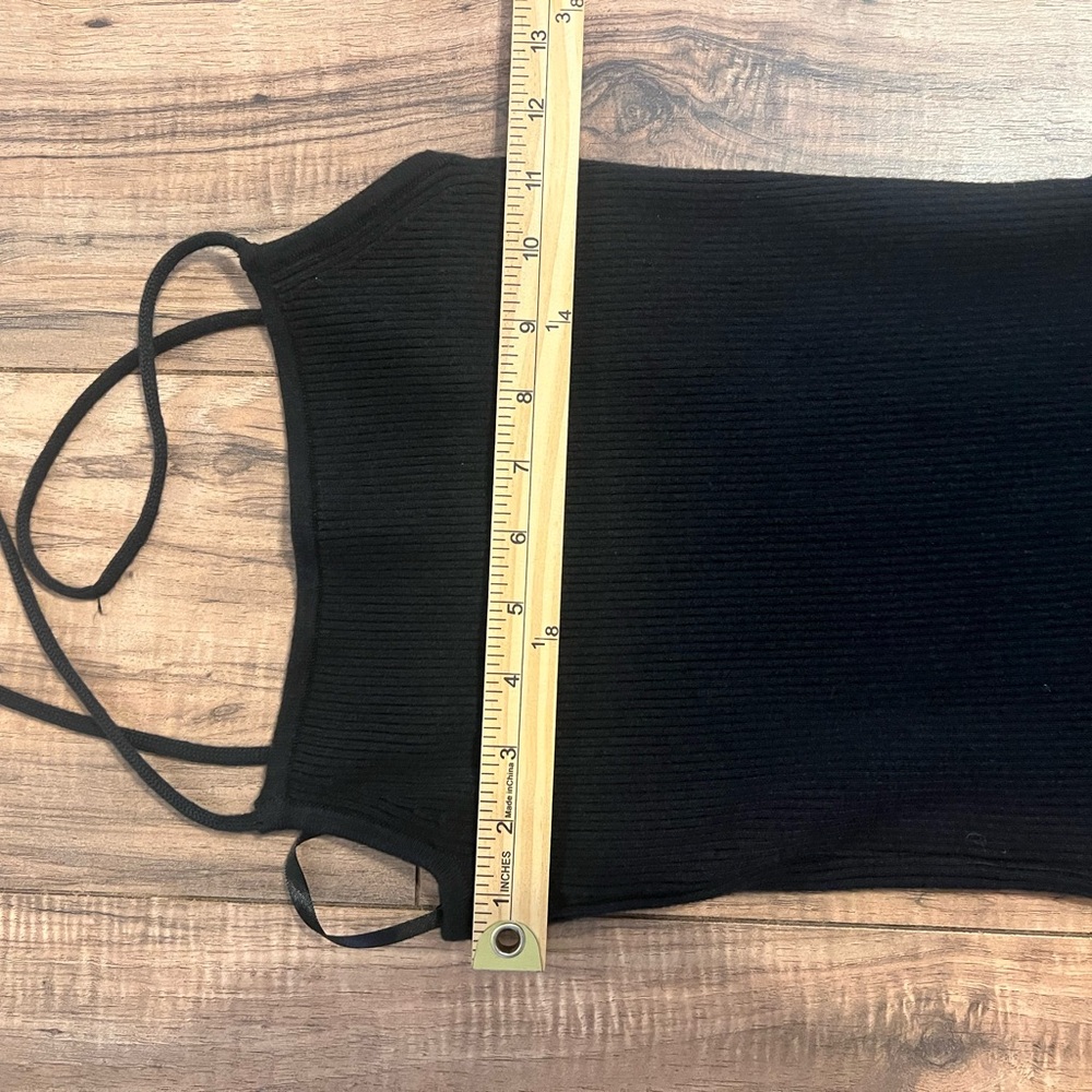 Abercrombie & Fitch Black Ribbed Asymmetrical Strappy Maxi Dress Small Tall - Picture 5 of 12